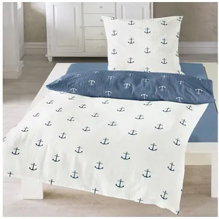 BIERBAUM Bettwäsche Bierbaum Seersucker Bettwäsche 135x200 80x80 cm Marine Anker, Seersucker, maritime Sommerbettwäsche, bügelfrei blau