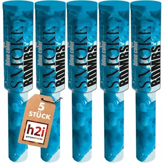 h2i Rauchfackel mit Griff & Reißzünder| 5 Stück | Blau | +/- 60 sek | Rauch Vulkan Fontäne | Rauchtopf Rauchgenerator Rauchbombe | dichter kräftiger Rauch | Ganzjahresfeuerwerk Kat T1/F1