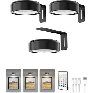 Homelist Bilderleuchte Kabellos, 2200mAh Akku, Schwarz, 3 Stück | Bilderlampe mit 12 RGB-Farben, 3 Farbtemperaturen, Dimmbar, Fernbedienung, Bildbeleuchtung Kabellos für Galeriewand, Vitrinen