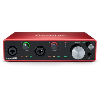 Focusrite Scarlett 4i4 3. Gen USB-Audio-Interface für Aufnahmen, Kompositionen und Streaming — High-Fidelity, Aufnahmen in Studioqualität mit transparenter Wiedergabe
