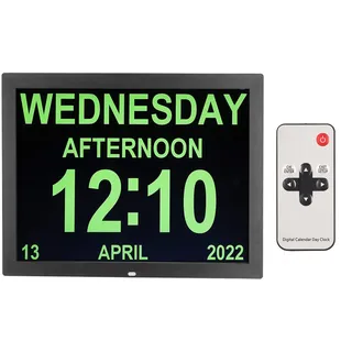 15-Zoll-Digital-Tagesuhr, HD-Großdisplay, Elektronische Wanduhr mit Fernbedienung, 5 Alarme, 10 Sprachen, Kalender-Tischuhr für Senioren, ältere Sehbehinderte