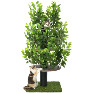 priorpet Kratzbaum Natur zum Klettern, Verstecken und Schlafen - groß mit austauschbaren Blättern - mehrstufig, einfach zu montieren - haustiersichere Mat... - Grün
