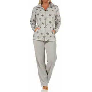 normann-wäschefabrik Damen Coralfleece Hausanzug Homewear mit Sternen als Motiv - 202 216 97 961, Farbe:grau, Größe:48/50 - 48-50