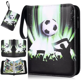Fußball Karten Sammelalbum, 50 Seiten 400 Karten Kapazität Sammelkarten Album Fussball mit Reißverschluss, PU Wasserdicht Karten Halter Kompatibel mit Fußballkarten, Fussball Geschenke für Kinder