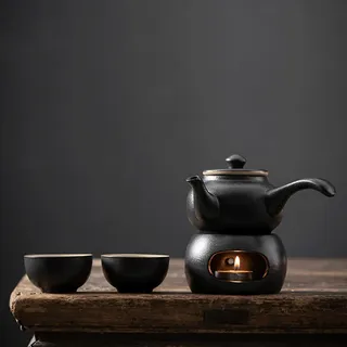 YoeEoay Japanische Porzellan Teeservice Gongfu Tea Set 200ML Teekochet Und 60ML Tee Gläser*1 Mit Stövchen Für Teekanne Für Losen Tee Zubereitung Asiatische Geschenke(Stil 3)