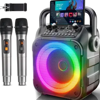 singingmate Karaoke Maschine mit 2 kabellosen Mikrofonen, [Neueste] Karaoke Anlage für Erwachsene und Kinder, tragbare Karaoke Box Bluetooth Lautsprecher, TV-kompatibel, PA Lautsprecher für Party und Geburtstag