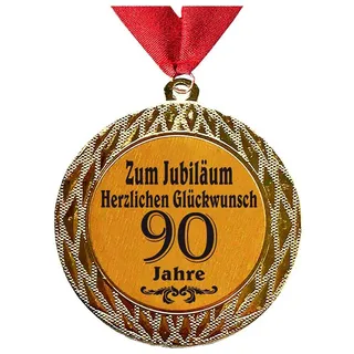 Larius Group Medaille Orden zum Jubiläum 90 Jahre Auszeichnung Ehrenorden zum Geburtstag Geschenk Jubilar Persönlichen Orden Wunschtext (mit Halsband) - Einheitsgröße