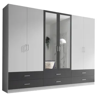 Die Möbelfundgrube Kleiderschrank JANNE mit Spiegel 272 x 211 x 55 cm Weiß/Graphit