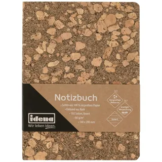 IDENA Notizbuch Kork, liniert, 192 Seiten, aus 100 % recyceltem Papier, Einband aus 80 g/m2, 1 Stück