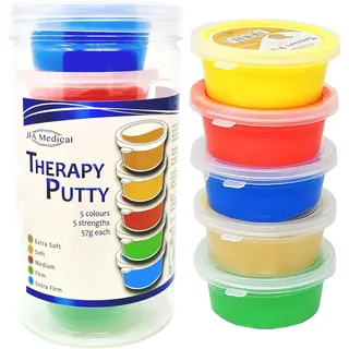 JFA Medical Therapieknete 57g, 5 verschiedene Stärken, 5 verschiedene Farben, Putty für Handtraining, Therapie Knetmasse Knete