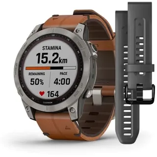 Fenix 7 Sapphire Solar Titanium Titan mit braunem Lederarmband 