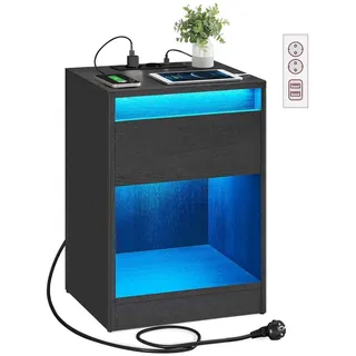 VASAGLE Nachttisch mit LED-Beleuchtung modern aschschwarz