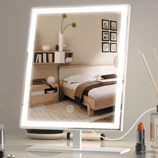 ANTENLICHT Schminkspiegel mit Beleuchtung, 3 Farbmodi, Dimmbar Schminkspiegel mit Licht, LED Hollywood Spiegel, Kosmetikspiegel mit Beleuchtung, Touch Control(Weiß, 34x25cm)