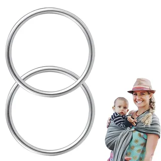 Quesuc 2 Stück Baby Tragetuch Ringe Ring Sling Aluminium-Ringe Für Kleinkinder Und Neugeborene, Professionelle Baby-Trageringe Silber (Außendurchmesser 88mm)