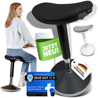 ergobalance Ergonomischer Bürohocker [2 Sitzpositionen] höhenverstellbarer Sattelhocker [43–63 cm] Sitzhocker für aktives Sitzen | Rutschfester Standfuß