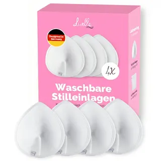 Livella | Waschbare Stilltücher Stillpads Stilleinlagen (4 Stück) mit saugstarkem Kern aus natürlichen Bambusfasern/wiederverwendbar/inkl. Wäschenetz (Weiß)