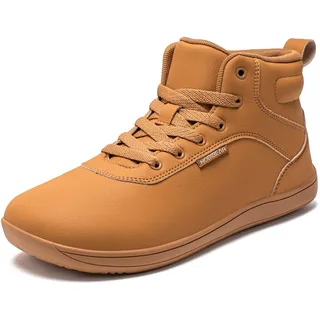 HOBIBEAR wasserdichte Barfuß-Sneaker High-Top für Damen & Herren | Nullabsatz (Zero Drop) & Zehenfreiheit | Atmungsaktive Knöchelstiefelette Braun,39 EU - 39 EU