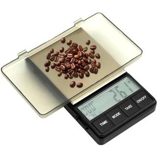 QWORK® Digitalwaage 1000 g/0.1 g, Kaffeewaage für Espresso mit Timer, mit LCD-Display, tragbare Präzisionswaage, Batterien nicht im Lieferumfang enthalten
