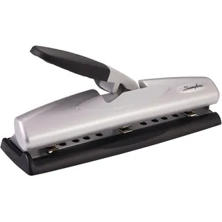 Swingline Locher, Desktop-Locher, 12 Blatt, 2–3 Löcher, verstellbar, LightTouch, Schwarz/Silber (74026)