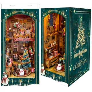 TOPBSFARNY DIY Book Nook Kit, DIY Dollhouse Booknook Booknook Bookshelf Insert Decor, 3D Wooden Puzzles with LED, Halloween Christmas Birthday Gift Home Decor for Adults