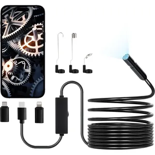 Vevor Endoskopkamera mit Licht, 1920P HD-Endoskop für Android & iOS, Inspektionskamera mit 8 LED-Leuchten & 5 m langem Kabel, 2-fachem Zoom, wasserdichte IP67-Kanalkamera für Auto & Sanitär