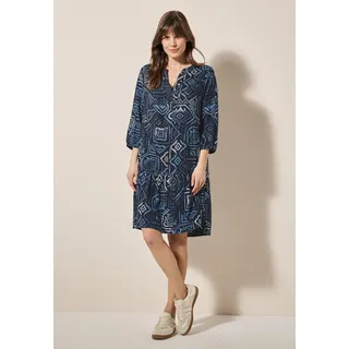 Tunikakleid CECIL, Damen, Gr. XL44, US-Größen, blau (universal blau), Stoff, 100% Viskose, gemustert, comfort fit knielang, Rundhals, Bündchen, Kleider, mit grafischem Muster