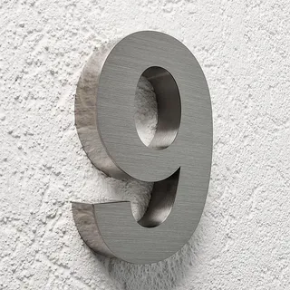 Longlife LED 3D Hausnummer 9 Edelstahl V2A unbeleuchtet Arial