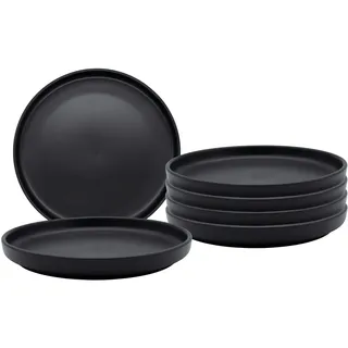 Feinkeramik Kuchenteller mit Rand schwarz matt - 6er Set - Edler Keramik Frühstücksteller klein Ø 21 cm - Speiseteller Geschirr Tellerset Vorspeisen Teller 6 Personen spülmaschinenfest elegant edel