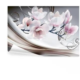 decomonkey Fototapete Blumen Abstrakt 250x175 cm XL Tapete Wandbild Wandbild Bild Fototapeten Tapeten Wandtapete Wandtapete Magnolie Orchidee 3d Effekt grau rosa Holz braun