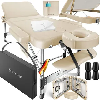 Kesser KESSER® Mobile Massageliege klappbar & höhenverstellbar 3 Zonen Massagebett Massagetisch Kosmetikliege Breit Therapieliege Aluminium + 10x Gesichtsauflage mit Kopfstütze Armlehnen & Tasche