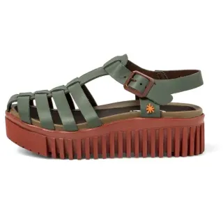 Art für Damen. 1157521DI003_0G3 Ledersandalen 1575 Brighton grün (42), 3 bis 5 cm, Schnalle, Lässig