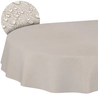 Stoff Tischdecke Textil Tischwäsche Tischtuch Baumwolle Polyester abwaschbar Uni Ornament Damast Jacquard Gewebe waschbar Beige Grau Oval 160x140cm Schnittkante