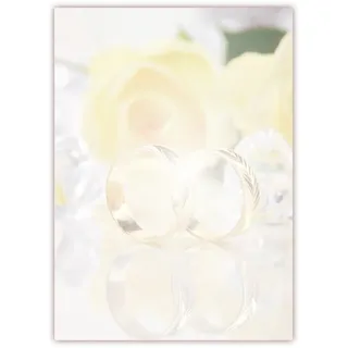 Motivpapier Briefpapier (Hochzeit-5170 DIN A4 25 Blatt) goldene Ringe und Rosen