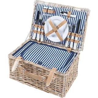 casa.pro Picknickkorb Lumparland Komplettset für 2 Personen 40 x 28 x 20 cm Weiß/Blau