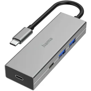 Hama USB-C Hub 4 Ports (2X USB-C, 2X USB-A, USB-C Docking Station Power Delivery, USB A Hub, USB Hub 3.2 Ladefunktion, Multiport 5Gbit/s, Thunderbolt 4 Hub, für MacBook, Laptop, PD Netzteil etc) grau