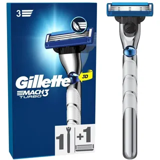 Gillette Mach3 Turbo Rasierer für Männer, 1 Gillette Rasierer, 1 Ersatzklinge, Mit verbessertem Gleitstreifen für ein sanftes Gleiten und NEUEN Klingen