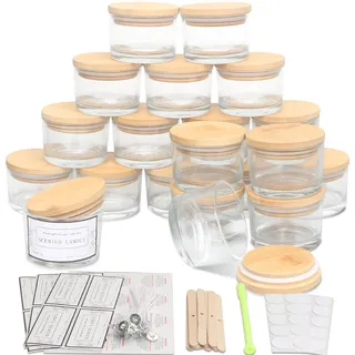 MILIVIXAY Klar Glas-Kerzengläser mit Deckel und Kerzenherstellungs-Kits – große breite Öffnung, kleine leere Gläser für die Herstellung von Kerzen