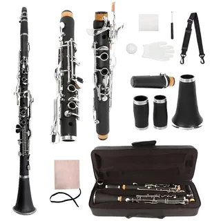 Yinfente Professionelle Klarinette, Ebonit-Holz, G-Schlüssel, flache Klarinette, 2 Fässer mit Etui, Tuch, Schilfzubehör (G-Key)