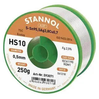 Stannol HS10 2510 Lötzinn, bleifrei Spule Sn95,5Ag3,8Cu0,7 ROM1 250g 0.5mm