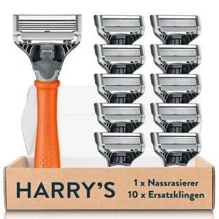 Harry's Rasierer Für Männer - Rasierset Mit Orangenem Griff, 10 Ersatz-Rasierklingen Für Herren, Nass Rasieren