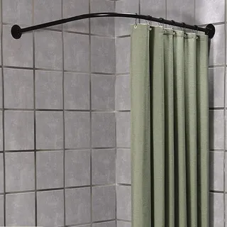 Duschvorhangstange ohne bohren schwarz,duschvorhangstange l form edelstahl,ohne Deckenhalterung Erweiterbar Duschstange Ecke Rostfrei Badewanne Dusche(Size:B 70-95cm x 90-130cm,Color:Schwarz)