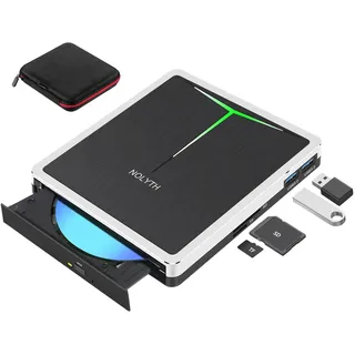 NOLYTH Externes Blu ray Laufwerk: USB-C Bluray Brenner Extern mit SD/TF Slot/USB Ports/Tasche Tragbar Externe Blu-ray Laufwerke CD DVD BD Blue Ray Player für Laptop PC Mac MacBook Windows 11
