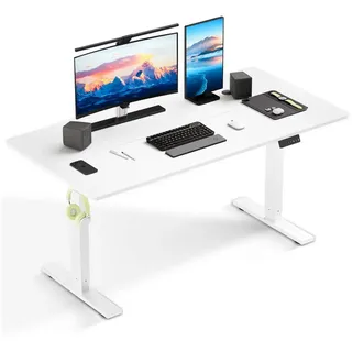 HOMAVO Schreibtisch Elektrisch höhenverstellbar mit Memory- und Sitz-/Steh-Erinnerung (2-stufiges Hubsystem, Einfache & Schnelle Montage, Intelligenter Kollisionsschutz, Großzügige Arbeitsfläche: 110/140 x 60 cm oder 160 x 80 cm) weiß 60 cm x 110 cm