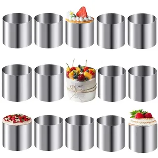 Tiamu 15Pcs Tortenring Dessertringe Edelstahl Törtchen Formen Mousse Backring, Servierringe, Rund Kuchenring Tortenring für DIY Fondant, Sushi, Pudding, Schokoladenkuchen