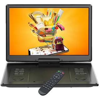 Boifun 15,7" Tragbarer DVD Player mit 14,1 Zoll HD Schwenkbaren Bildschirm DVD-Player (1366*768, Unterstützt FM-Transmitter, Sync-TV, USB, TF-Karte alle Regionen) schwarz