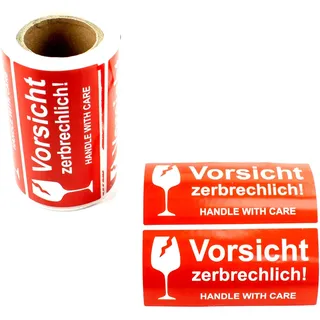 GoodMarkt vorsicht zerbrechlich aufkleber – leuchtrot Warnetiketten auf rolle 102x48mm – selbstklebend 250 Labels –Handle with care – Vorsicht Glas Aufkleber – Fragile Attention Versandaufkleber