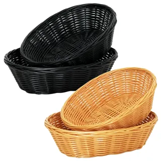 Xiqiggi 4 Stück Brotkorb Geflochten, Weidenkörbchen, Brötchenkorb Bread Basket Aufbewahrungskorb Frühstückskorb, Brot Korb, Weidenkorb Ronde zum Servieren von Gebäck, Braun und Schwarz