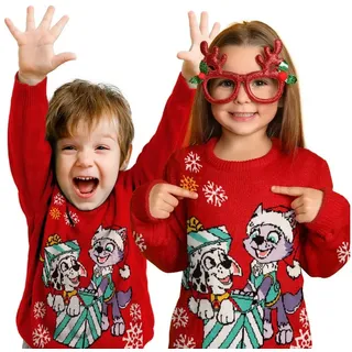 Paw Patrol Winterpullover - Marshall und Everest rot | Gr.: 110-116