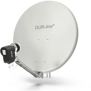 Dur-Line 2 Teilnehmer Set - Qualitäts-Alu-Satelliten-Komplettanlage - Select 60cm/65cm Spiegel/Schüssel Hellgrau + Twin LNB - für 2 Receiver/TV [Neuste Technik, DVB-S2, 4K, 3D]