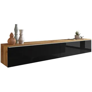 veneti Lowboard ca. 180x30 cm, mit LED Eiche Wotan/Schwarz